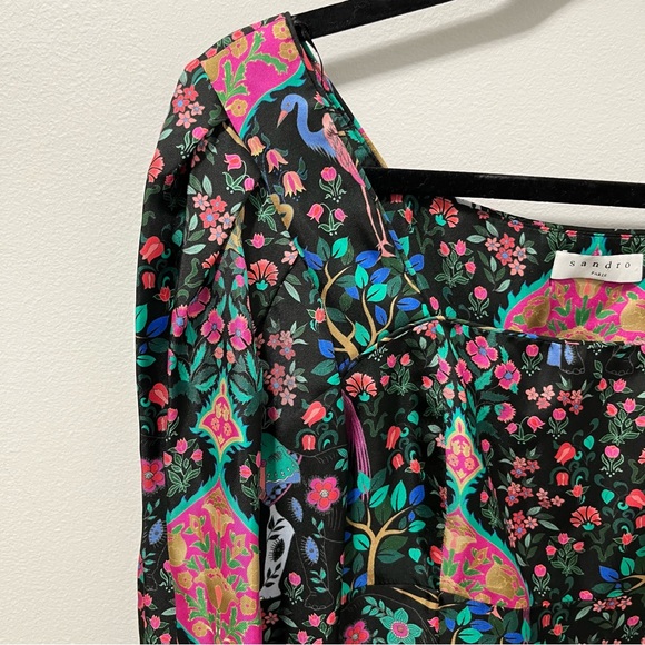 SANDRO PARIS IVEA BLACK PRINTED SILK TOP - Picture 4 of 13